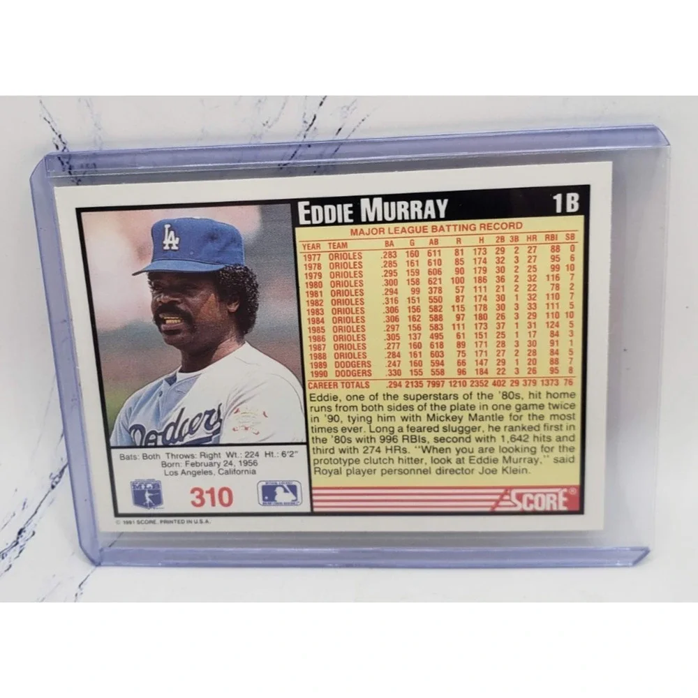 1991 Score Eddie Murray Los Angeles Dodgers Baseball Card